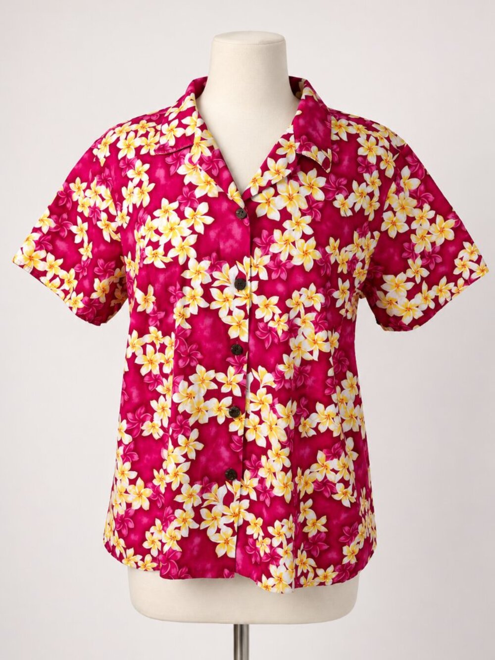 Hawaiian Reserve Collection Women 2XL Pink Plumeria Hawaiian Aloha Shirt 100% Co
